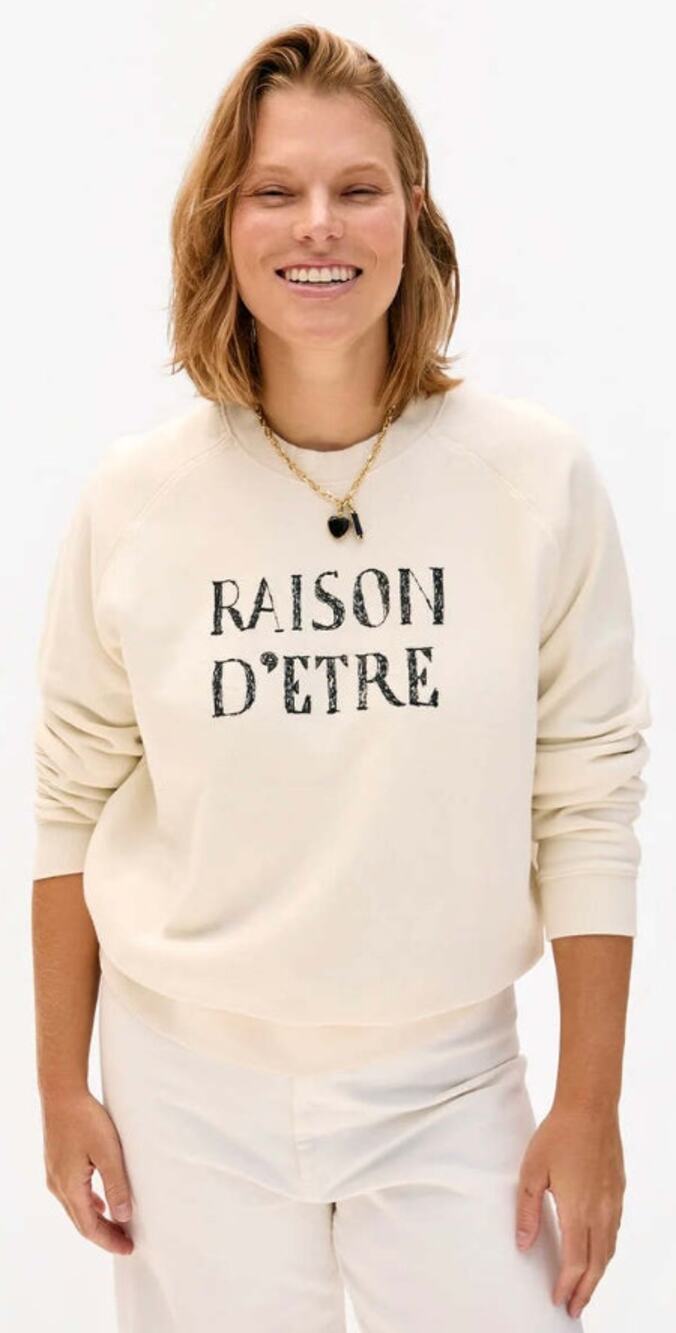 Clare V. Sweatshirt Cream Black Raison D'Etre Embroidery Crewneck Womens Medium